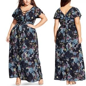 City Chic NWT Shadow Floral Lattice Front Maxi Dress L 20